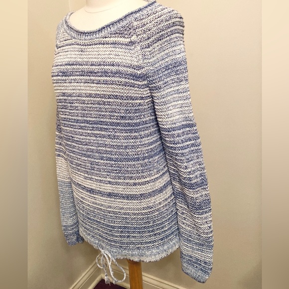 Gap Blue White Striped Long Sleeve Waist Tie Coastal Casual Knit Sweater Size M - Picture 7 of 11